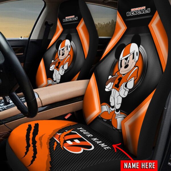 Personalized Name Cincinnati Bengals Mickey Mouse Car Seat Covers