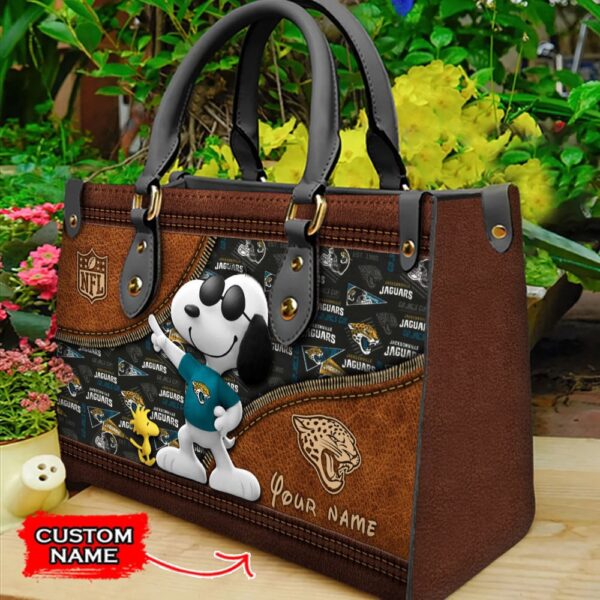 Personalized  Name NFL Jacksonville Jaguars Snoopy Leather Hand Bag