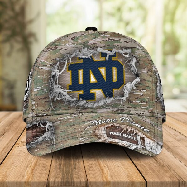 Custom Name NCAA Notre Dame Fighting Irish Camo Pattern Baseball Cap Gifts For Fans