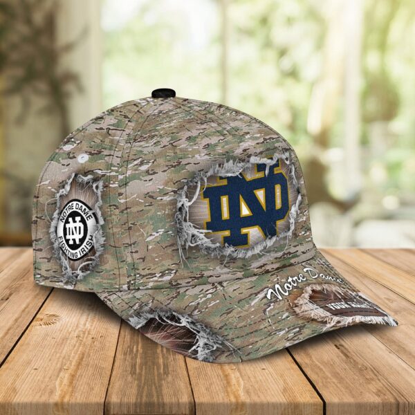 Custom Name NCAA Notre Dame Fighting Irish Camo Pattern Baseball Cap Gifts For Fans