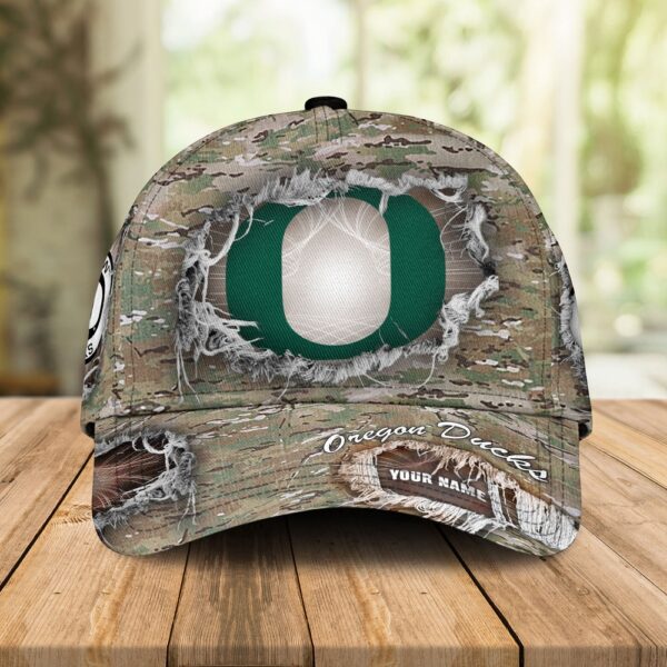 Custom Name NCAA Oregon Ducks Camo Pattern Baseball Cap Gifts For Fans