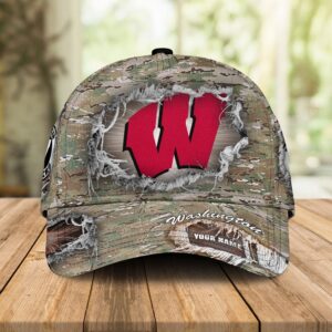 Sportwearmerch Wisconsin Badgers NCAA Personalized Camo Pattern Classic Cap Gifts For Fans Sportswearmerch 1