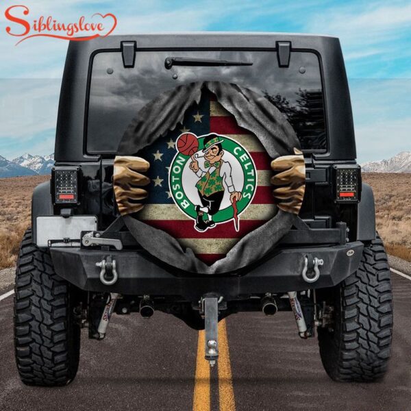 Boston Celtics American Flag Spare Tire Cover Gift For Campers