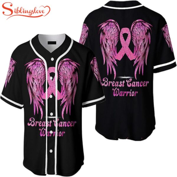 Breast Cancer Warrior Pink Ribbon with Wings Baseball Jersey Shirt