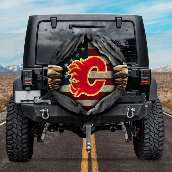 Calgary Flames American Flag Spare Tire Cover Gift For Campers