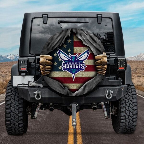 Charlotte Hornets American Flag Spare Tire Cover Gift For Campers