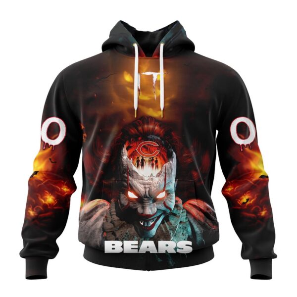 Custom Name And Number NFL Chicago Bears Halloween Badut Mematikan 3D Hoodie Shirt