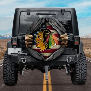 Chicago Blackhawks American Flag Spare Tire Cover Gift For Campers