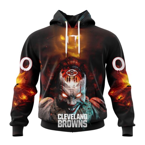 Custom Name And Number NFL Cleveland Browns Halloween Badut Mematikan 3D Hoodie Shirt