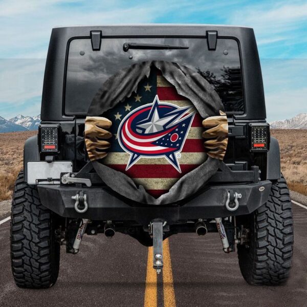 Columbus Blue Jackets American Flag Spare Tire Cover Gift For Campers