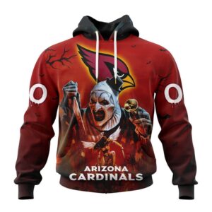 Custom Name And Number Arizona Cardinals Horror Terrifier Ghoulish Halloween Day Hoodie1