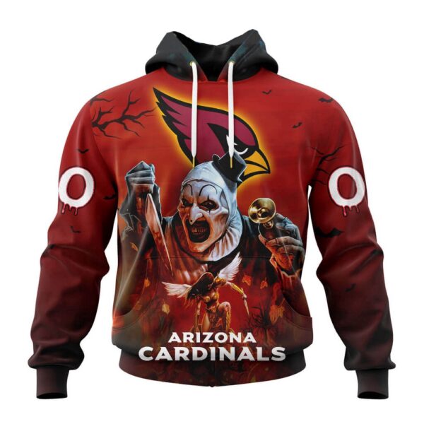 Custom Name And Number Arizona Cardinals Horror Terrifier Ghoulish Halloween Day Hoodie