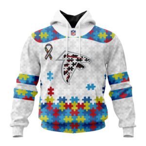 Custom Name And Number Atlanta Falcons NFL Autism Awareness 3D Hoodie Shirt 1