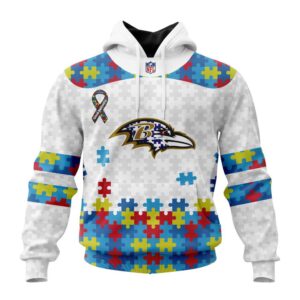 Custom Name And Number Baltimore Ravens NFL Autism Awareness 3D Hoodie Shirt 1