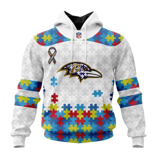 Custom Name And Number Baltimore Ravens NFL Autism Awareness  3D Hoodie Shirt