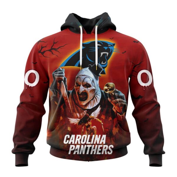 Custom Name And Number Carolina Panthers Horror Terrifier Ghoulish Halloween Day Hoodie