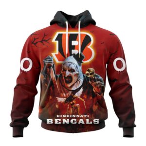 Custom Name And Number Cincinnati Bengals Horror Terrifier Ghoulish Halloween Day Hoodie1