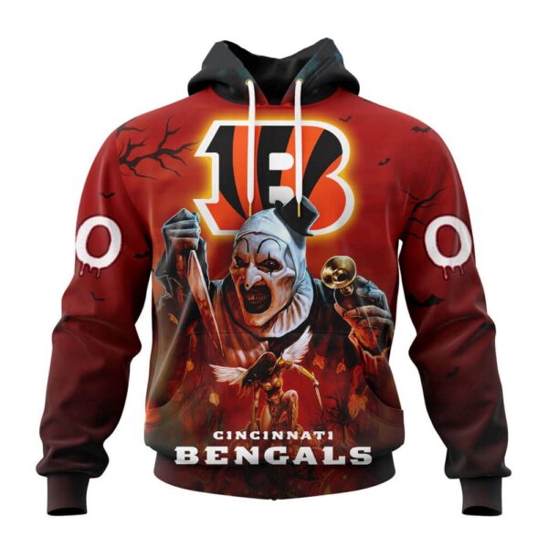 Custom Name And Number Cincinnati Bengals Horror Terrifier Ghoulish Halloween Day Hoodie