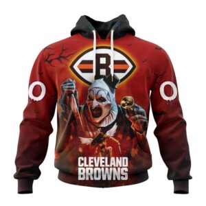 Custom Name And Number Cleveland Browns Horror Terrifier Ghoulish Halloween Day Hoodie1