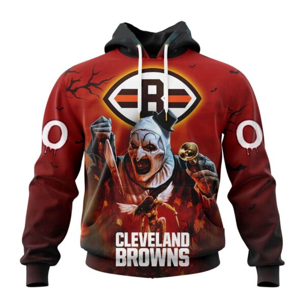 Custom Name And Number Cleveland Browns Horror Terrifier Ghoulish Halloween Day Hoodie