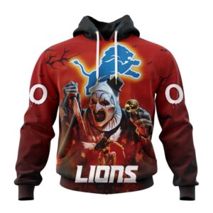 Custom Name And Number Detroit Lions Horror Terrifier Ghoulish Halloween Day Hoodie1