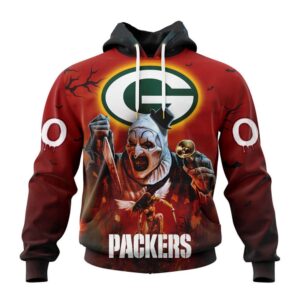 Custom Name And Number Green Bay Packers Horror Terrifier Ghoulish Halloween Day Hoodie