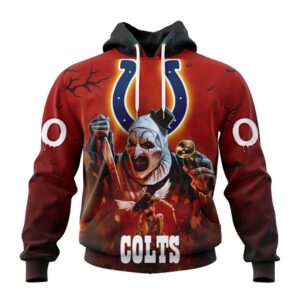 Custom Name And Number Indianapolis Colts Horror Terrifier Ghoulish Halloween Day Hoodie1