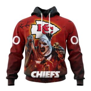 Custom Name And Number Kansas City Chiefs Horror Terrifier Ghoulish Halloween Day Hoodie1