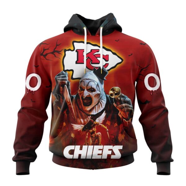 Custom Name And Number Kansas City Chiefs Horror Terrifier Ghoulish Halloween Day Hoodie