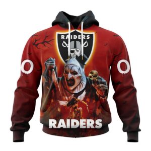 Custom Name And Number Las Vegas Raiders Horror Terrifier Ghoulish Halloween Day Hoodie