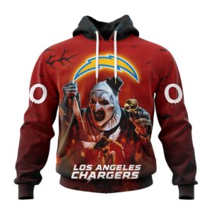 Custom Name And Number Los Angeles Chargers Horror Terrifier Ghoulish Halloween Day Hoodie1