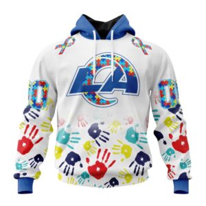 Custom Name And Number Los Angeles Rams NFL Special Fearless Against Autism 3D Hoodie Shirt 1