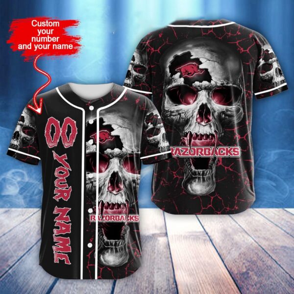 Custom Name And Number NCAA Arkansas Razorbacks Skull Halloween Baseball Jersey Shirt