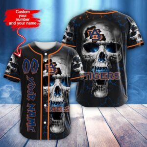 Custom Name And Number NCAA Auburn Tigers Skull Halloween Baseball Jersey Shirt