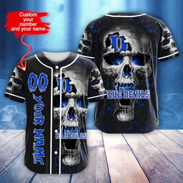 Custom Name And Number NCAA Duke Blue Devils Skull Halloween Baseball Jersey Shirt