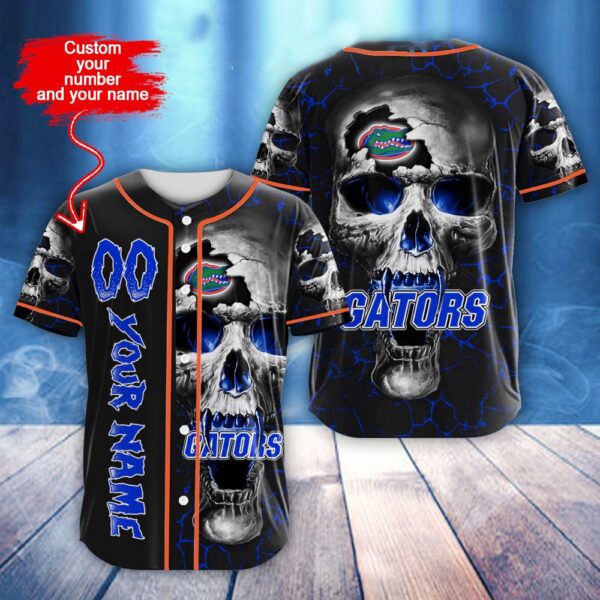 Custom Name And Number NCAA Florida Gators Skull Halloween Baseball Jersey Shirt