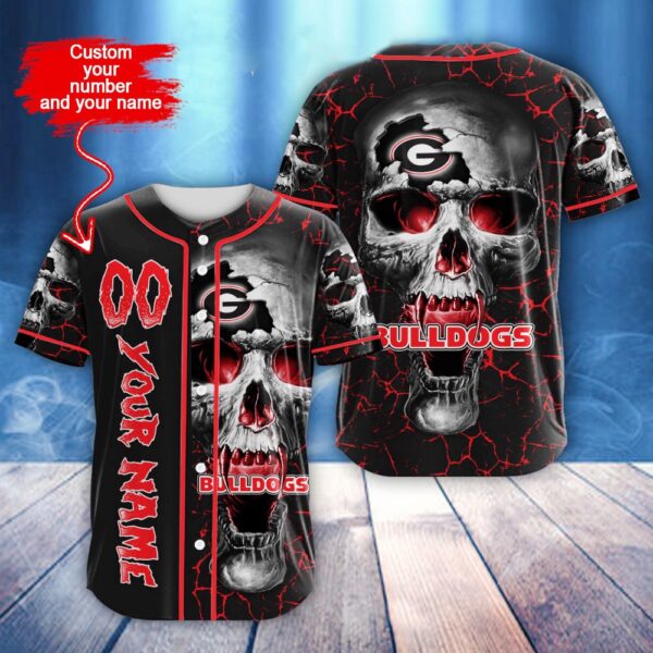 Custom Name And Number NCAA Georgia Bulldogs Skull Halloween Baseball Jersey Shirt