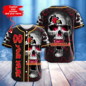 Custom Name And Number NCAA Louisville Cardinals Skull Halloween Baseball Jersey Shirt