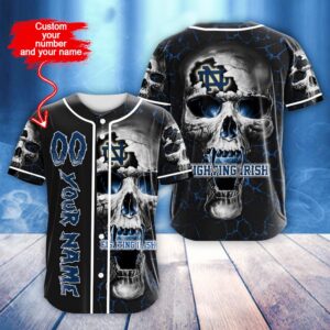 Custom Name And Number NCAA Notre Dame Fighting Irish Skull Halloween Baseball Jersey Shirt