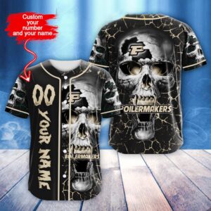 Custom Name And Number NCAA Purdue Boilermakers Skull Halloween Baseball Jersey Shirt