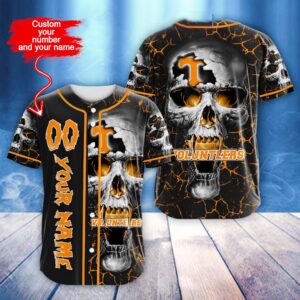 Custom Name And Number NCAA Tennessee Volunteers Skull Halloween Baseball Jersey Shirt