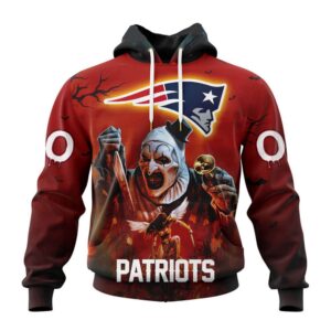 Custom Name And Number New England Patriots Horror Terrifier Ghoulish Halloween Day Hoodie