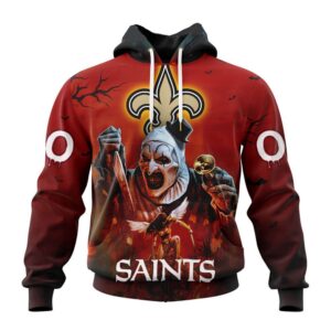 Custom Name And Number New Orleans Saints Horror Terrifier Ghoulish Halloween Day Hoodie