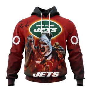 Custom Name And Number New York Jets Horror Terrifier Ghoulish Halloween Day Hoodie