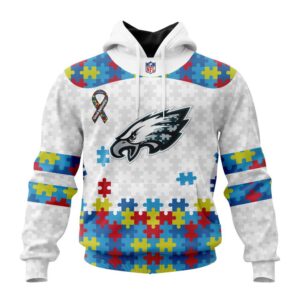 Custom Name And Number Philadelphia Eagles NFL Autism Awareness 3D Hoodie Shirt 1