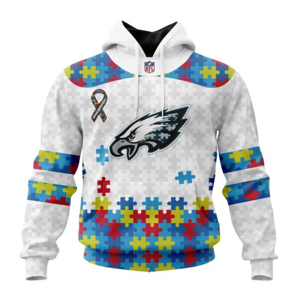 Custom Name And Number Philadelphia Eagles NFL Autism Awareness  3D Hoodie Shirt