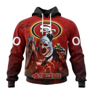 Custom Name And Number San Francisco 49ers Horror Terrifier Ghoulish Halloween Day Hoodie1