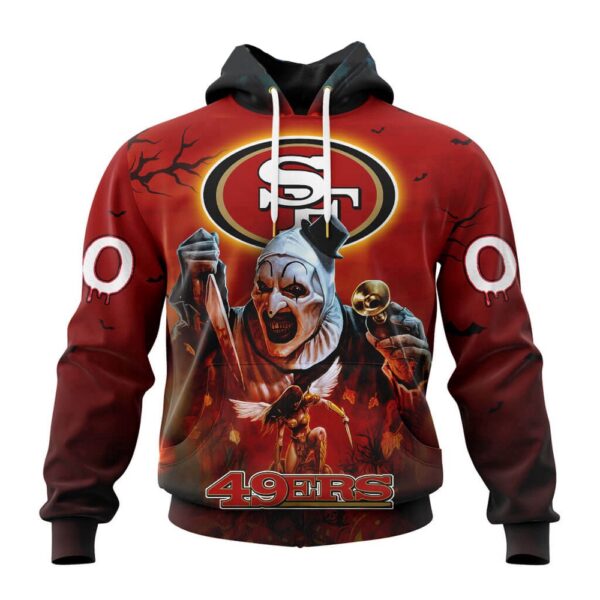 Custom Name And Number San Francisco 49ers Horror Terrifier Ghoulish Halloween Day Hoodie