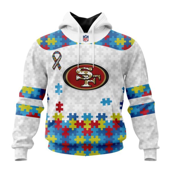 Custom Name And Number San Francisco 49ers NFL Autism Awareness  3D Hoodie Shirt