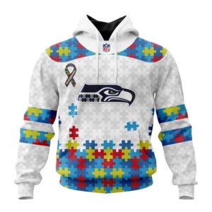 Custom Name And Number Seattle Seahawks NFL Autism Awareness 3D Hoodie Shirt 1